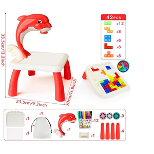 میز نقاشی پروژکتور دار کودک طرح دلفین قرمز TETRIS PROJECTION PAINTING TABLE_اسباب بازی